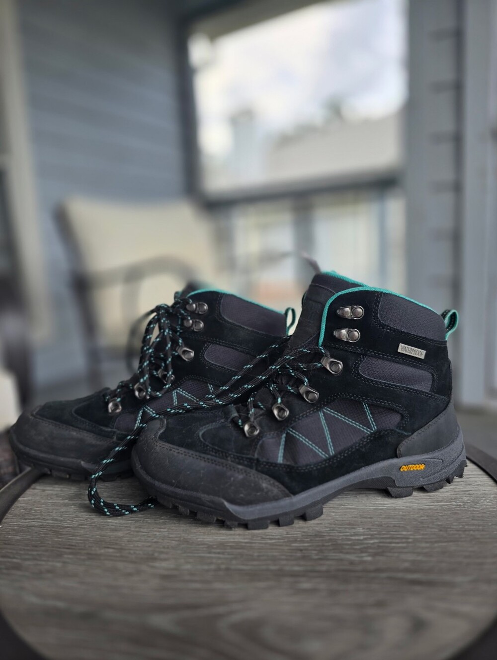 Women's Waterproof Black Outdoor Hiking Boots with Teal Accents